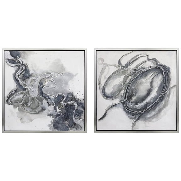 Uptown Club 31.5" Square Transitional Hand Painted Abstract Painting (Set of 2)