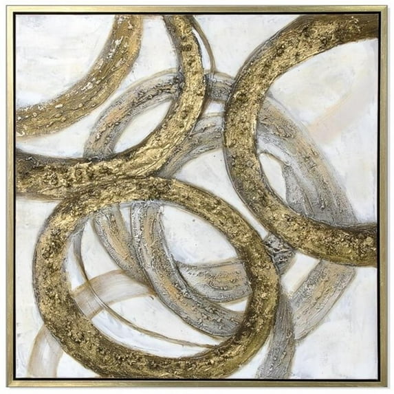 Uptown Club 39.4" Square Transitional Hand Painted Gold Rings Painting