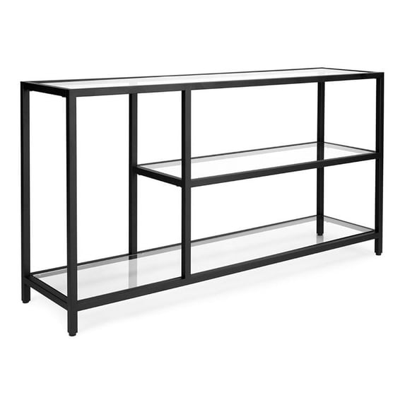 Uptown Club Abram 43" 3-Shelf Metal and Glass Small Console Table in Black