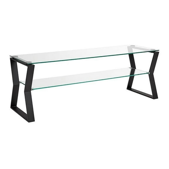Uptown Club Ark Metal and Tempered Glass Top TV Table/Media Stand in Black