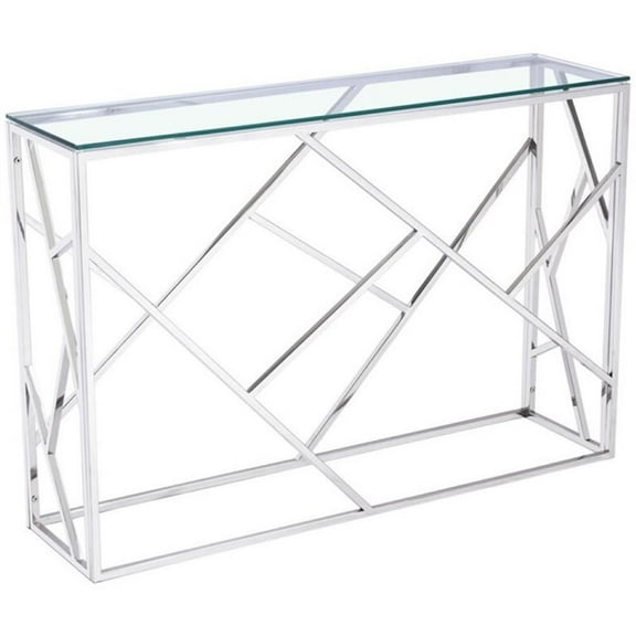 Uptown Club Calypso Transitional Glass Top Console Table in Silver