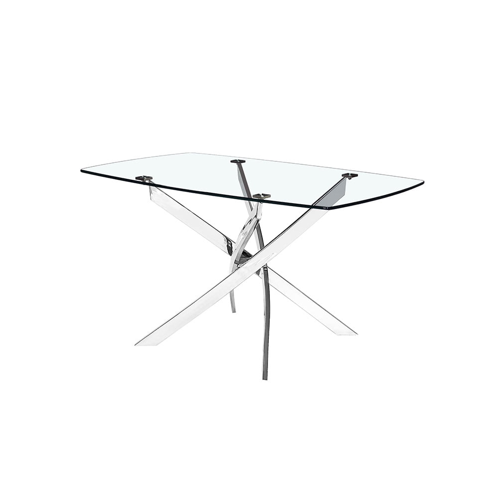Uptown Club Clio Modern Dining Table with Tempered Glass Top and Chrome Finished Stainless Steel Legs, Stunning Kitchen Furniture for Contemporary Home, 52 L x 32 W x 29.5 H, Silver