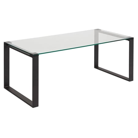 Uptown Club Farmer Modern Metal Coffee Table with Tempered Glass Top in Black