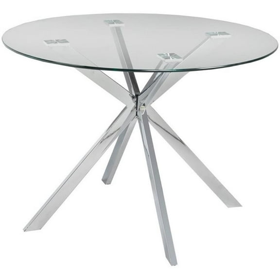 Uptown Club Franz 41.3" Round Contemporary Glass Top Dining Table in Silver