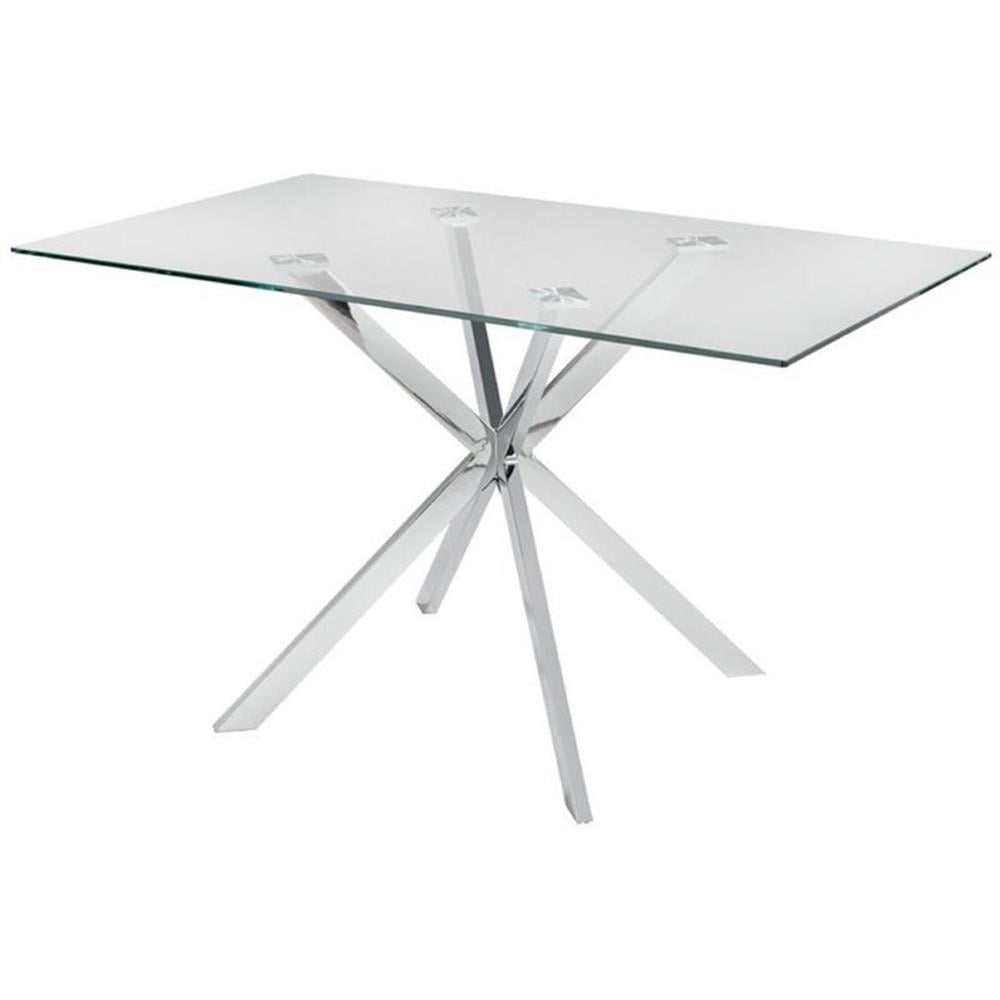 Uptown Club Linus 51.2" Contemporary Glass Top Dining Table in Silver