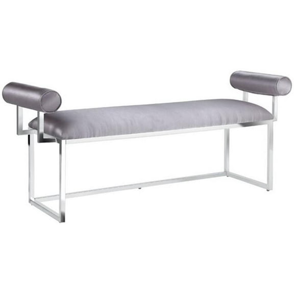 Uptown Club Moor Transitional Satin Upholstered Bedroom Bench in Silver
