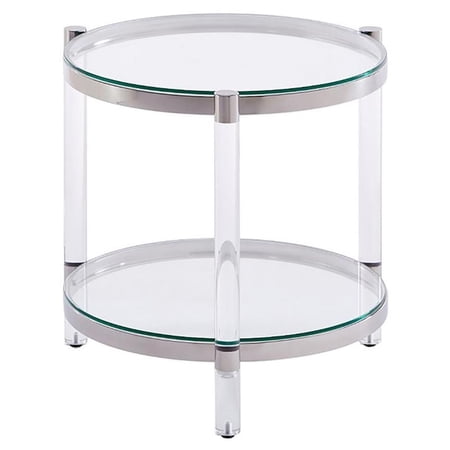 Uptown Club Toledo 23" Round Metal and Tempered Glass End Table in Silver
