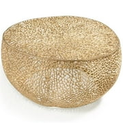 Uptown Club Transitional Comfortable Round Aluminum Coffee Table with Flat Top, Gold