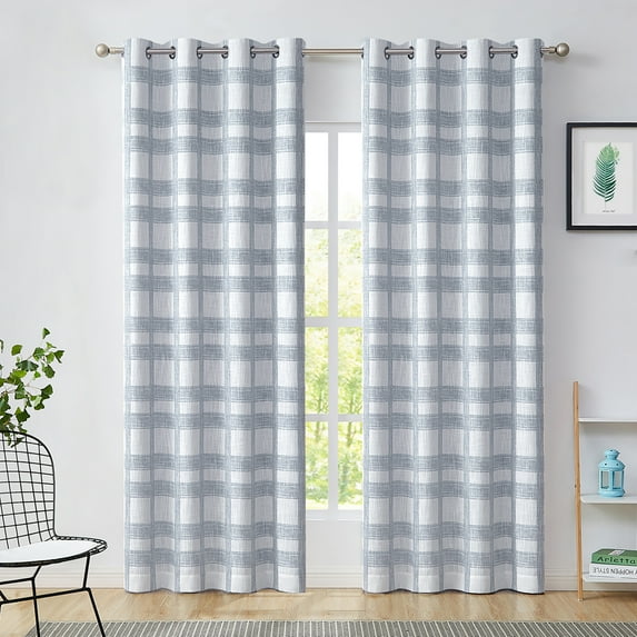 Uptown Home Blue Gray Plaid Blackout Curtain Energy Efficient Window Curtain Panel for Living Room Farmhouse Buffalo Check Geometric Drape,50"x84"x2,Grommet Top