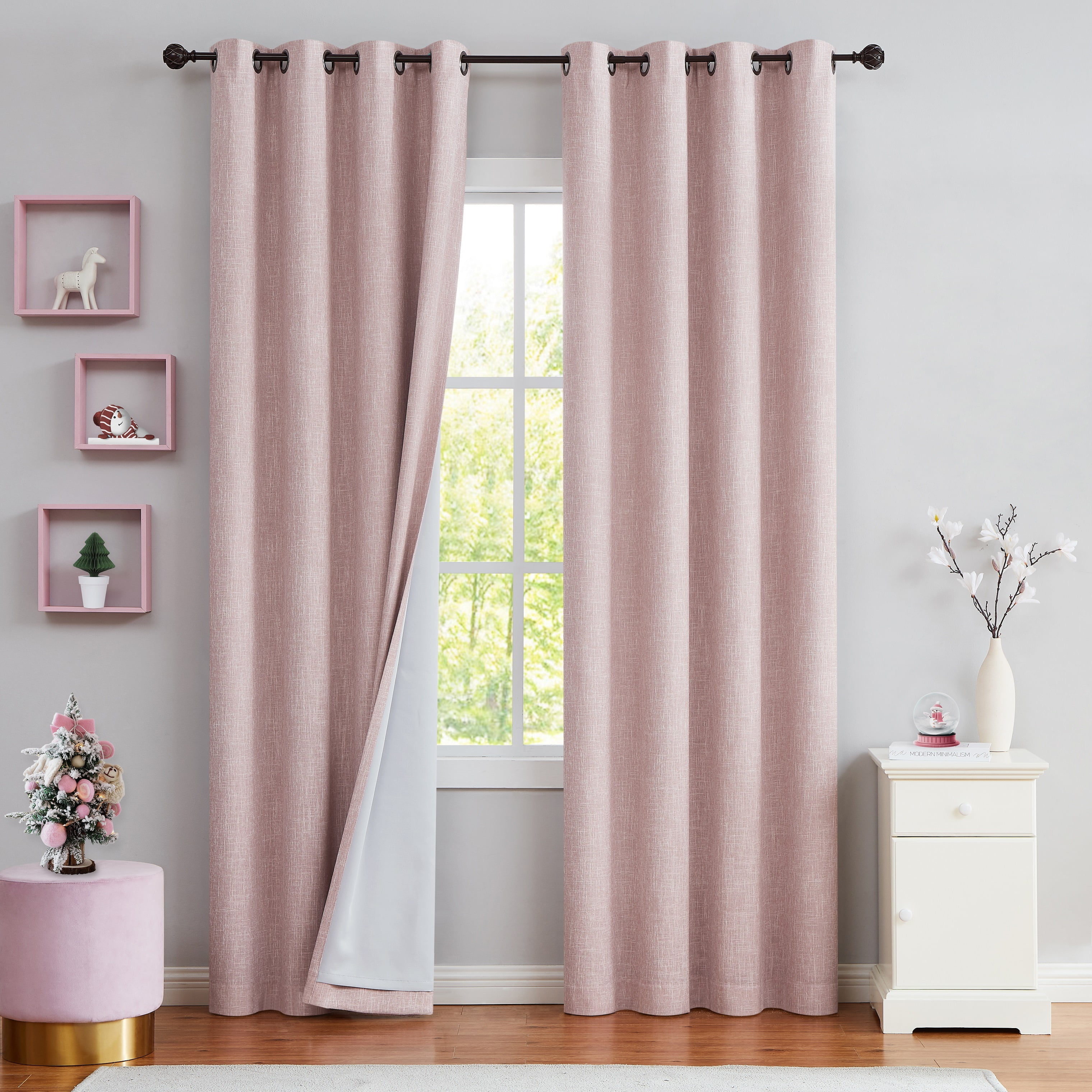 Uptown Home Christmas Solid 100 Blackout Window Pink Curtain Panels for Living Room Bedroom