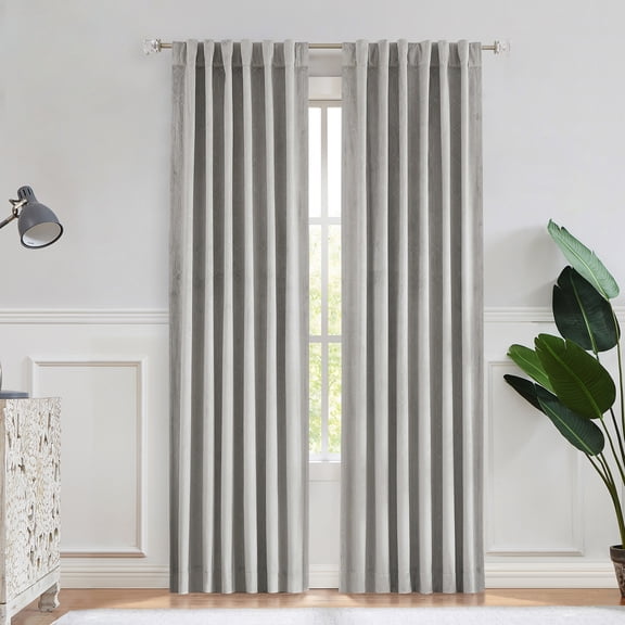 Uptown Home Gray Velvet Blackout Window Curtain Panels for Bedroom/Living Room/Office Velour Geometric Embossed Trellis Drapes, Back Tab/Rod Pocket, 52"x95"x2