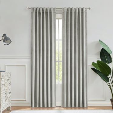 Uptown Home Gray Velvet Blackout Window Curtain Panels Block Light Thermal Geometric Embossed Curtains for Bedroom/Living Room, Back Tab/Rod Pocket, 52"x63"x2