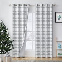 Uptown Home Gray White Plaid Blackout Window Curtain Panel for Living Room Farmhouse Buffalo Check Grommet Drapes, 50"x84"x2