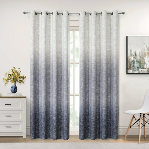 Uptown Home Indigo Blue White Ombre Room Darkening Window Treatment Curtain Panels for Living Room Noise Reduction Thermal Insulated Drapes, 50"x 95"x2