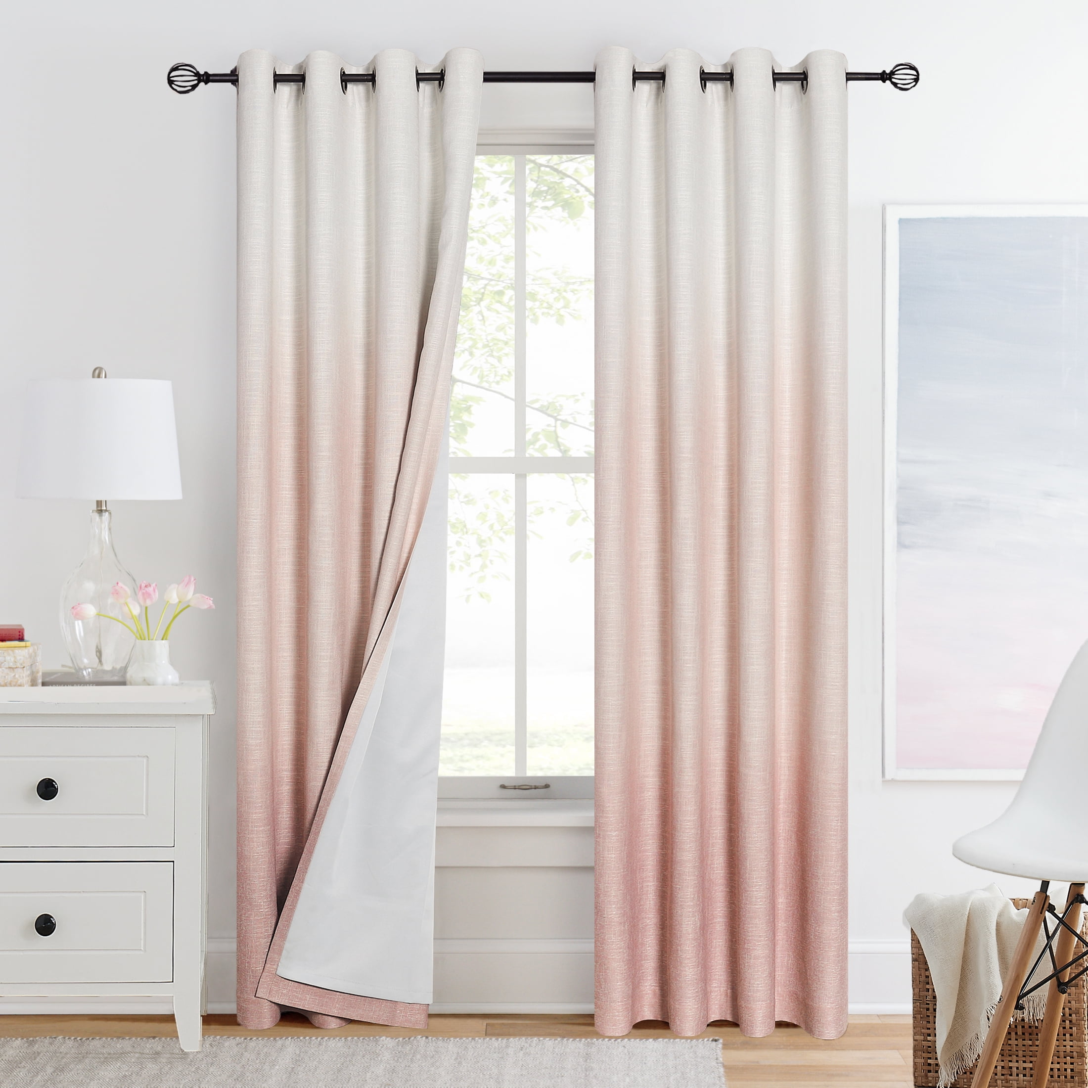 Uptown Home Modern Blue Two Tone Gradient Color Ombre Grommet Blackout Curtains, 50" x 63" (2 Panels)