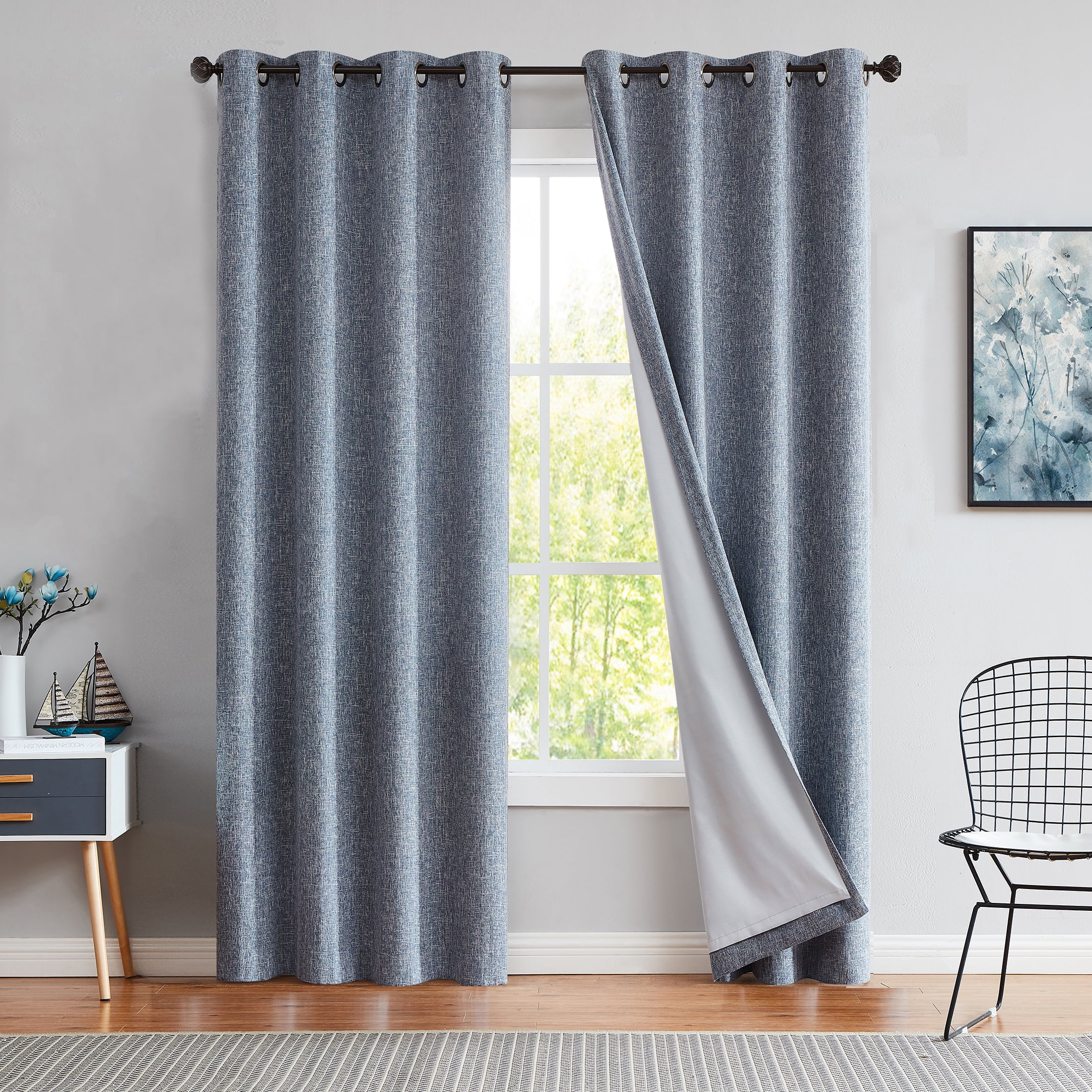 "Uptown Home Navy 100% Blackout Double Curtain, Heavy Linen, Noise ...