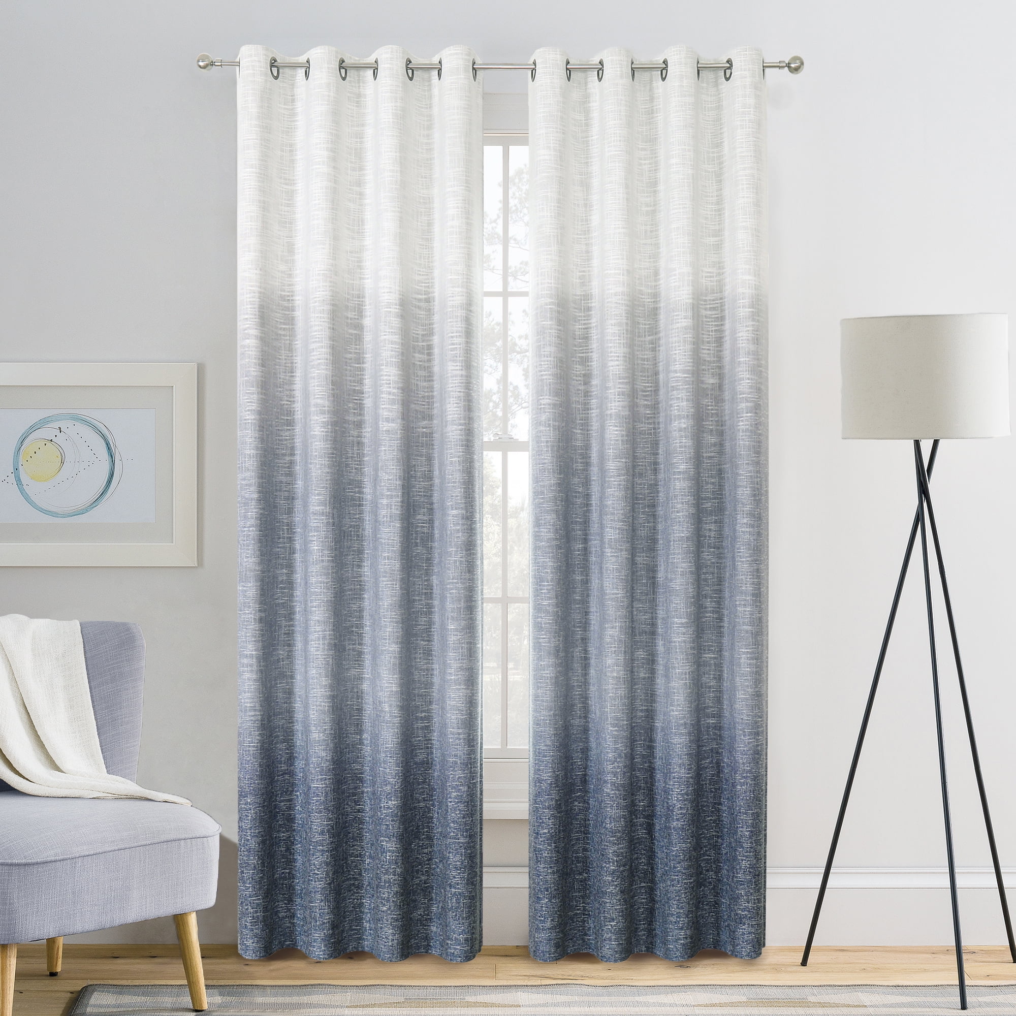 Uptown Home Ombre Full Blackout Curtains Noise Reducing Window Treatment Drapes for Bedroom, 50" x 95" (2 Panels), Indigo Blue
