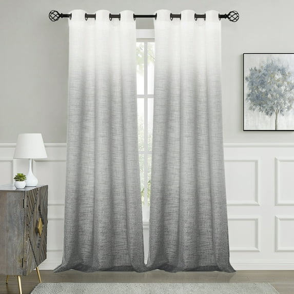Uptown Home Ombre Gray White Rayon Blend Heavy Linen Texture Window Curtain Panel Gradient Cream White to Gray Drapes for Living Room/Bedroom, 40"x95"x2