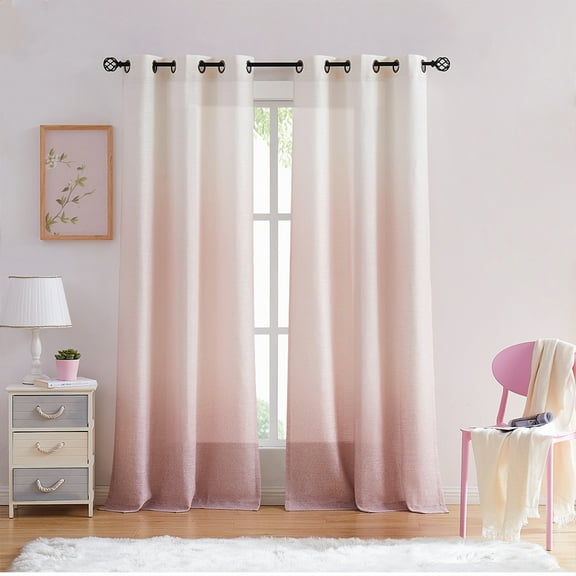 Uptown Home Ombre Pink White Filtering Light Window Curtain Panels for Bedroom Linen Gradient Print Grommet Drapes for Living Room, 40"x63"x2