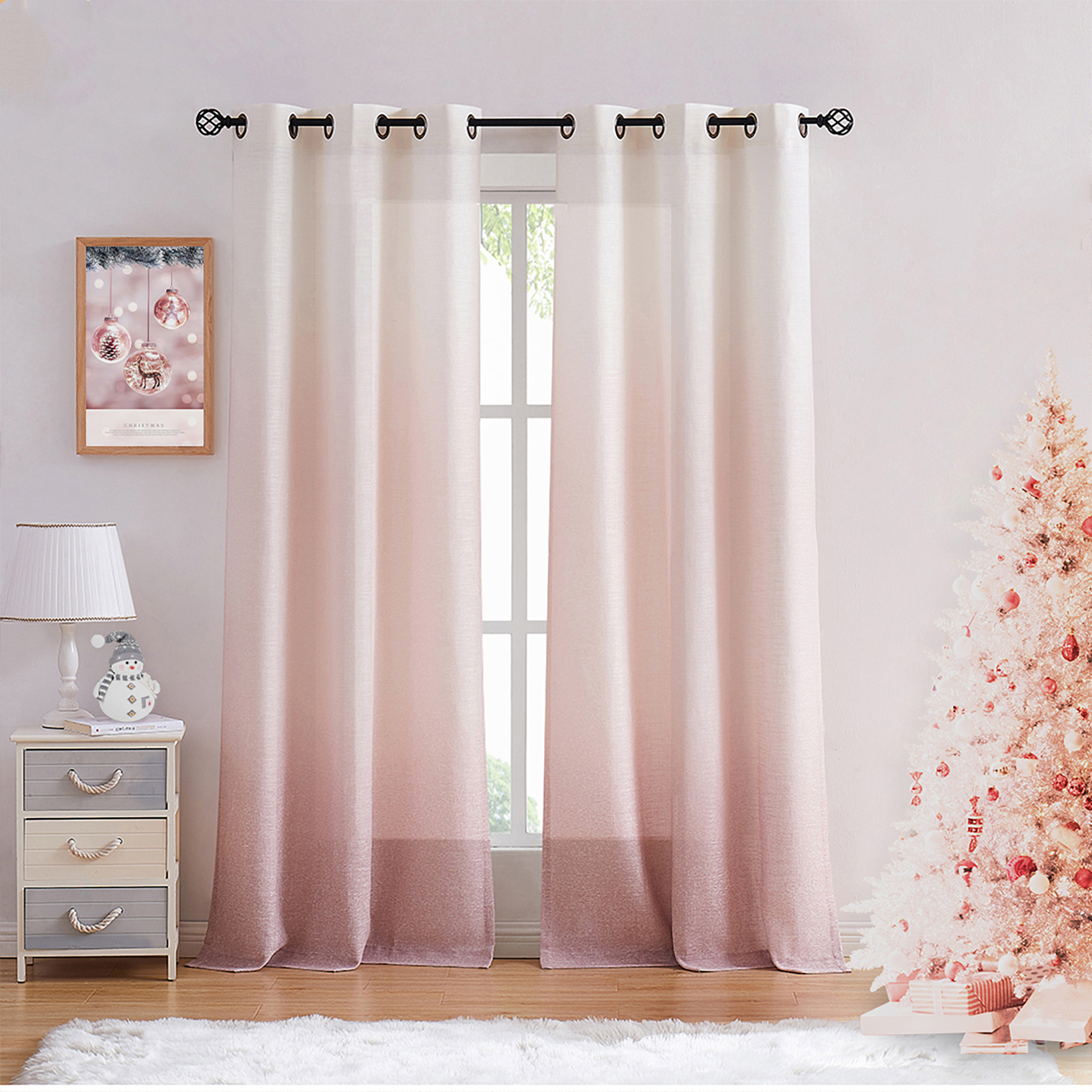 Uptown Home Ombre Pink White Rayon Blend Heavy Linen Texture Window Curtain  Panel Gradient Cream White to Gray Drapes for Living Room/Bedroom,