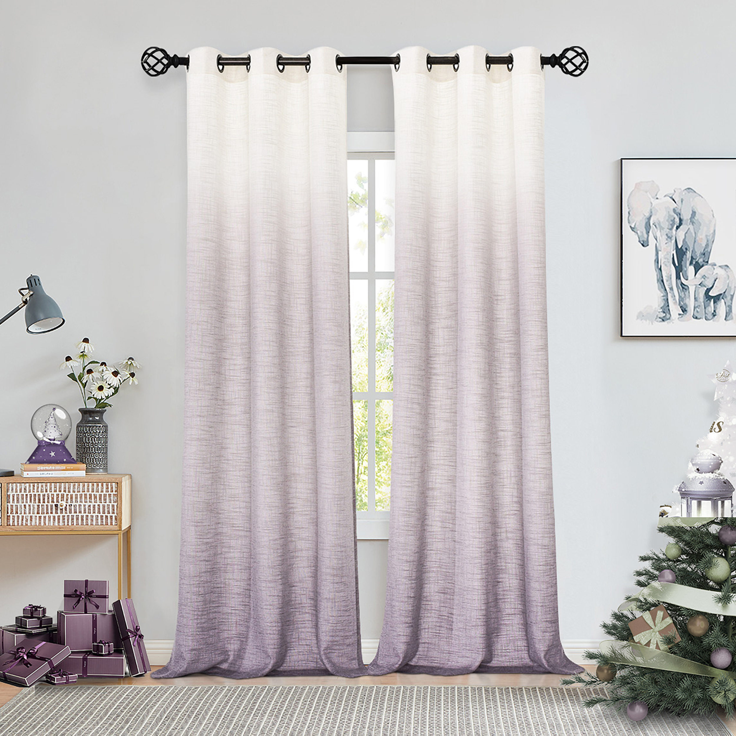 Uptown Home Ombre Purple Window Curtain Panel for Living Room Semi