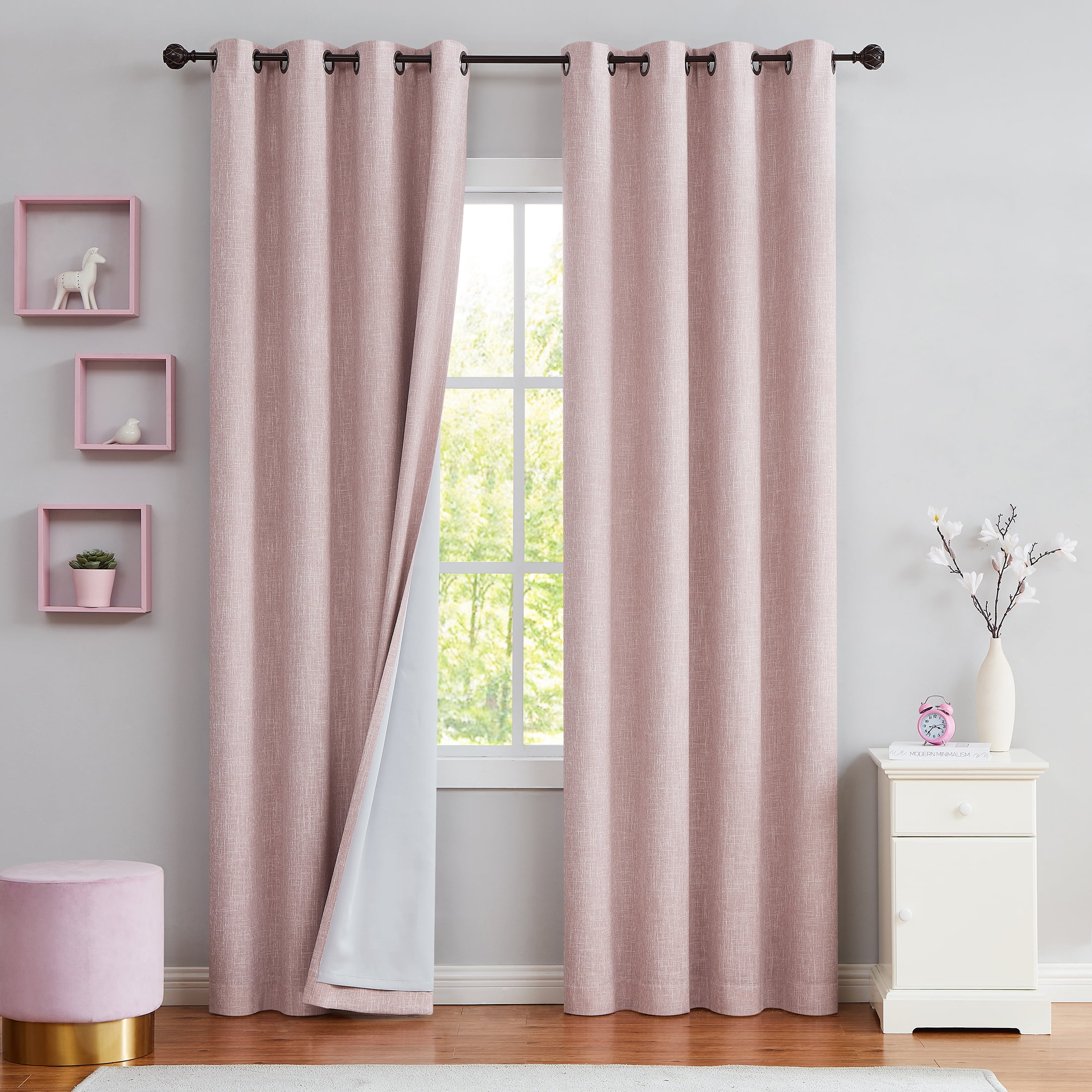 Uptown Home Pink Full Blackout Double 50x95 Heavy Linen Textured ...