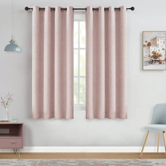 Uptown Home Pink Solid Heavy Linen Textured Blackout Curtain for Bedroom Living Room Office, Grommet, 50"x63"x2