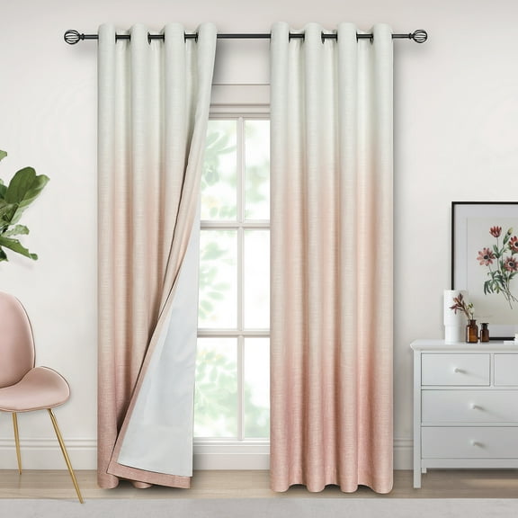 Uptown Home Pink White Ombre Full Blackout Window Curtain Panels Thermal Insulated Drapes Room Darkening Window Treatment for Girls Bedroom, 50"x 63"x2