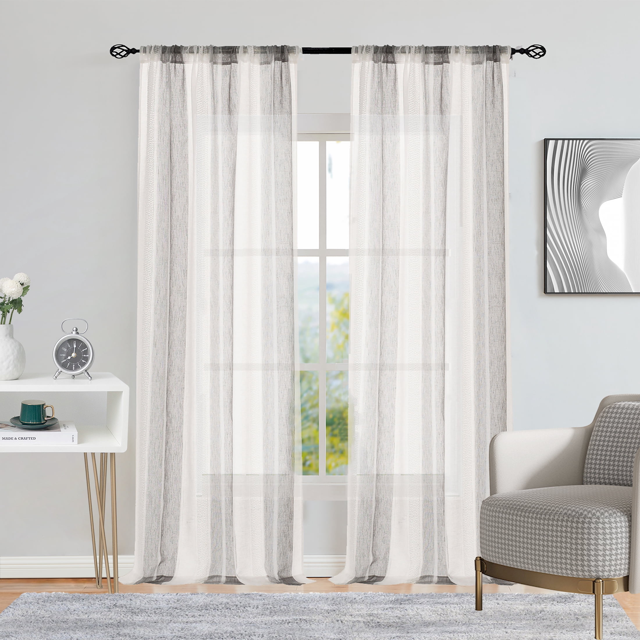 Uptown Home Semi Sheer Stripe Rustic Window Curtain Panels Provide ...