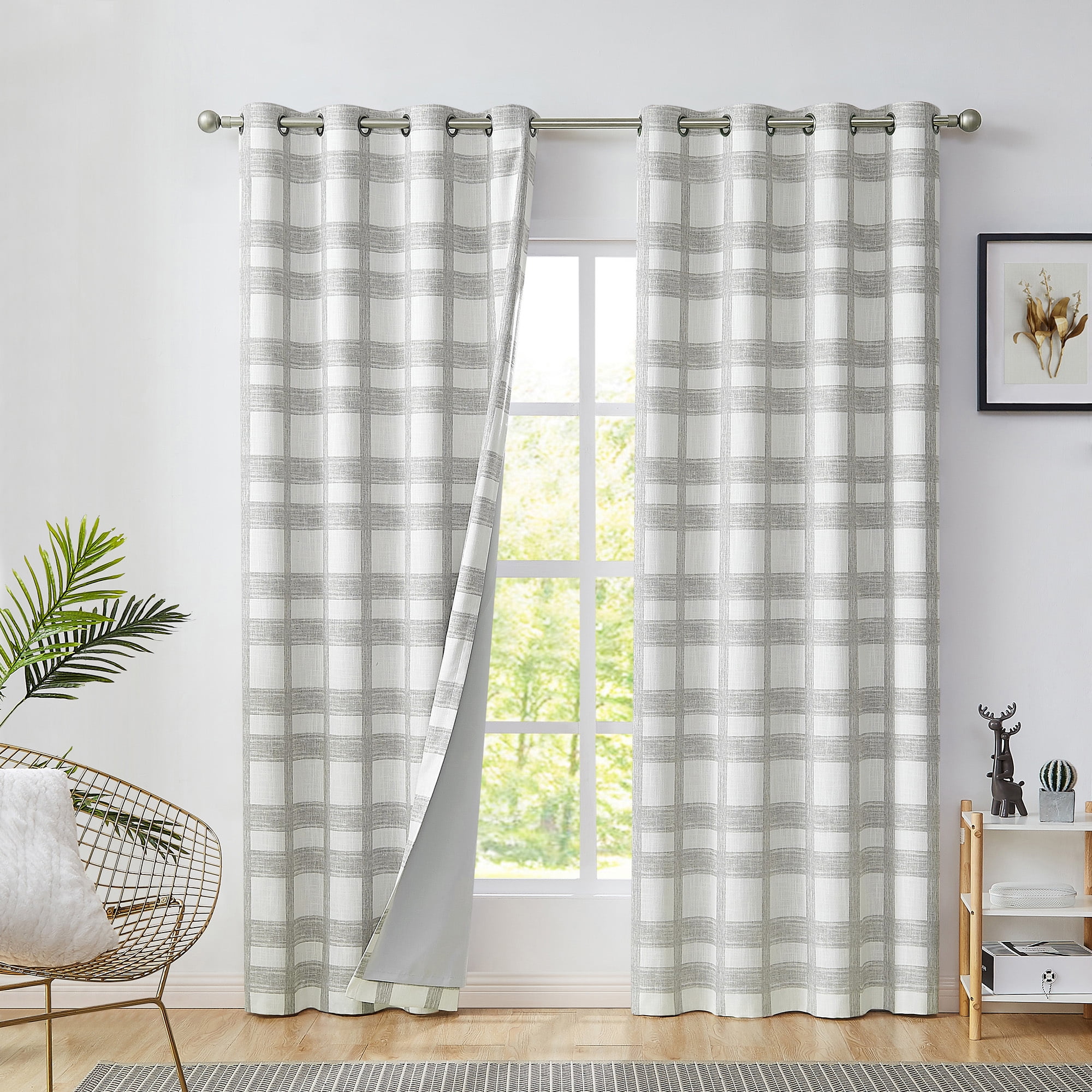 Uptown Home Tan Plaid Blackout Curtain Energy Efficient Window Curtain