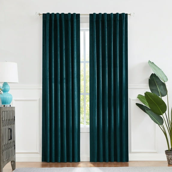 Uptown Home Teal Green Luxury Velvet 90% Blackout Window Curtain Panels for Bedroom and Living Room Geometric Embossed Thermal Drapes, Back Tab/Rod Pocket, 52"x84"x2