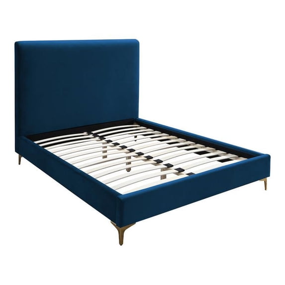 Uptown-Modern Solid Wood/Velvet Fabric Upholstered Queen Bed in Blue