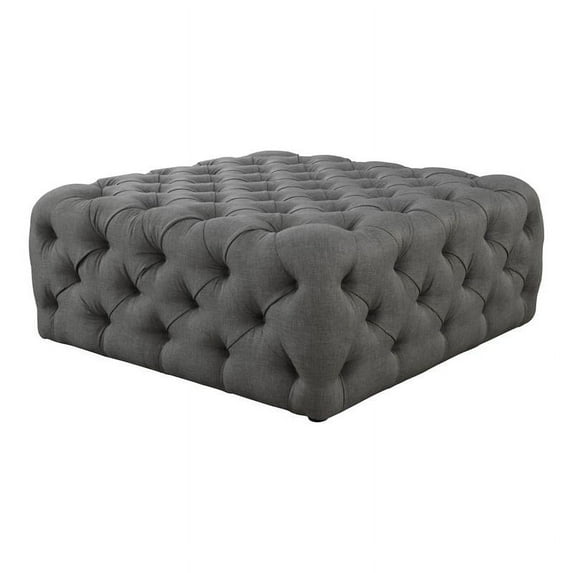 Uptown-Modern Square Tufted Polylinen Fabric Ottoman in Stone
