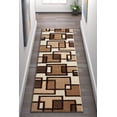 thumbnail image 1 of Uptown Squares Ivory & Brown Modern Geometric Comfy Casual Hand Carved Runner Rug 2x7 ( 2' x 7' ) Easy to Clean Stain Fade Resistant Abstract Boxes Contemporary Thick Soft Plush Living Dining Room, 1 of 6