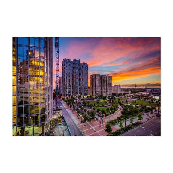 Uptown Sunset - Charlotte North Carolina Photography City Skyline Sunset Architecture Scenic Unframed Wall Art Print 32 x 48 inches