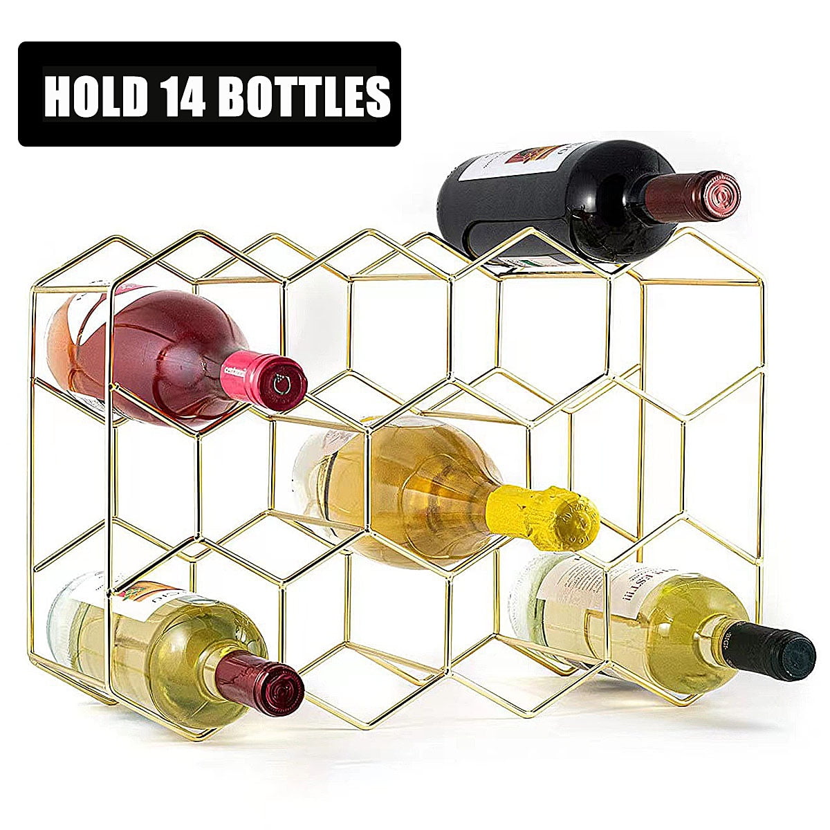 Uptyia 14 Bottle Countertop Wine Rack Freestanding Modern Metal Small