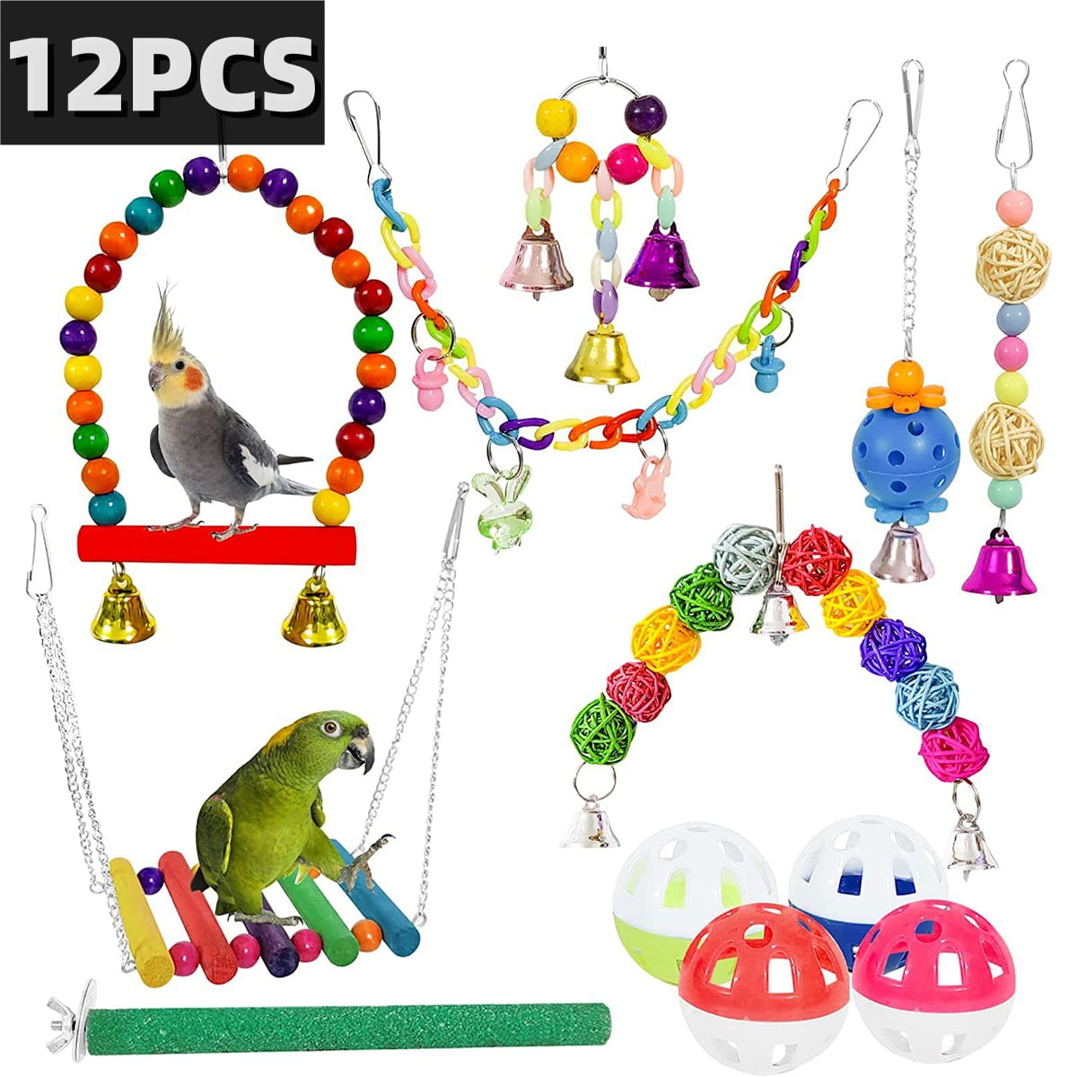 Uptyia Bird Toys Parakeet Toys Colorful Bird Cage Accessories Parrot