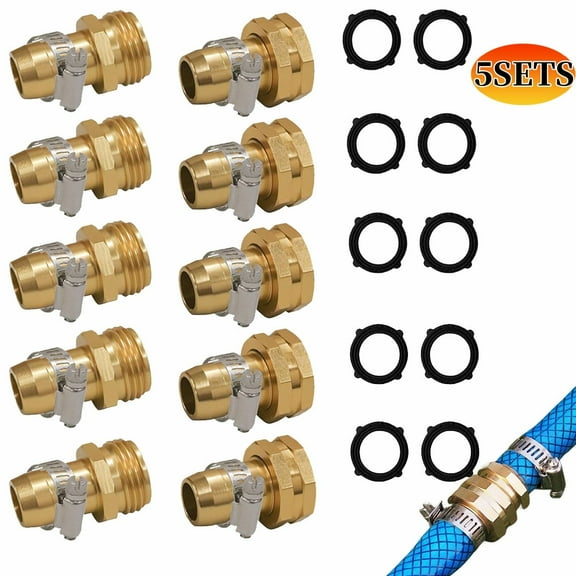 Uptyia Garden Hose Repair Garden Hose Connector Set 3/4"-5/8" Hose Connector with Stainless Steel Clamps