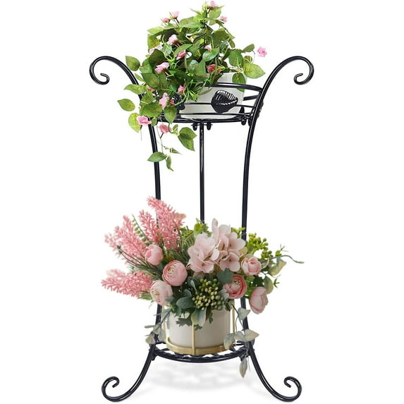 Uptyia Plant Stand 2 Tier Gazing Ball Stand Metal Rack Flower Stand for Patio, Living Room & Garden