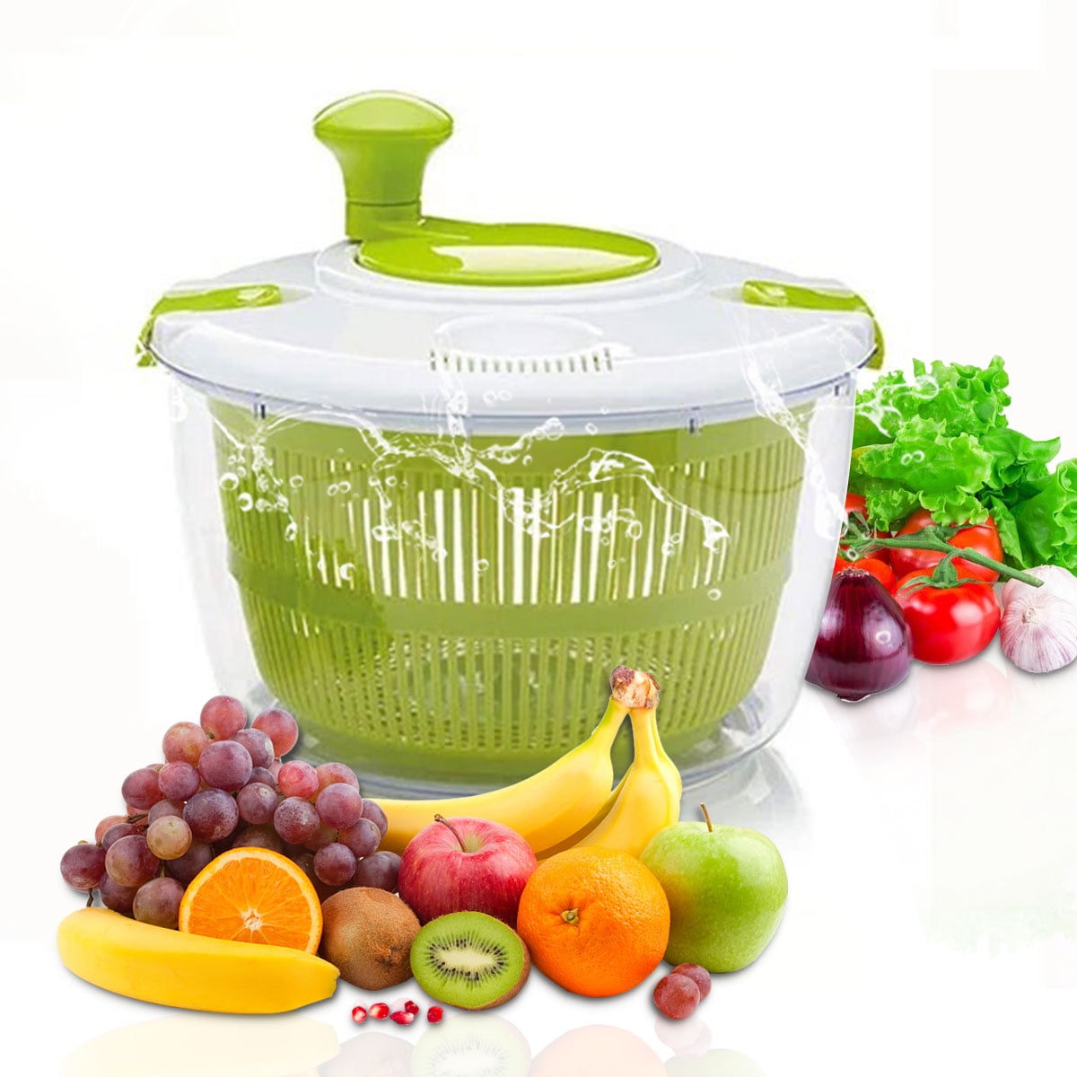 Uptyia Salad Spinner Large 5L Capacity,Fruit Cleaner Manual Lettuce Spinner  With Secure Lid Lock,Green 