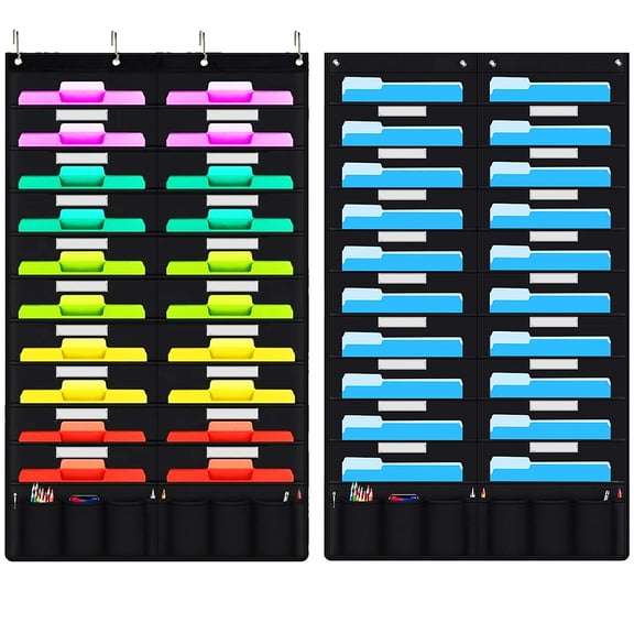 Uptyia Wall File Organizer Hanging File Holder with Labels and Pockets Office File Holder over The Door with Hanger