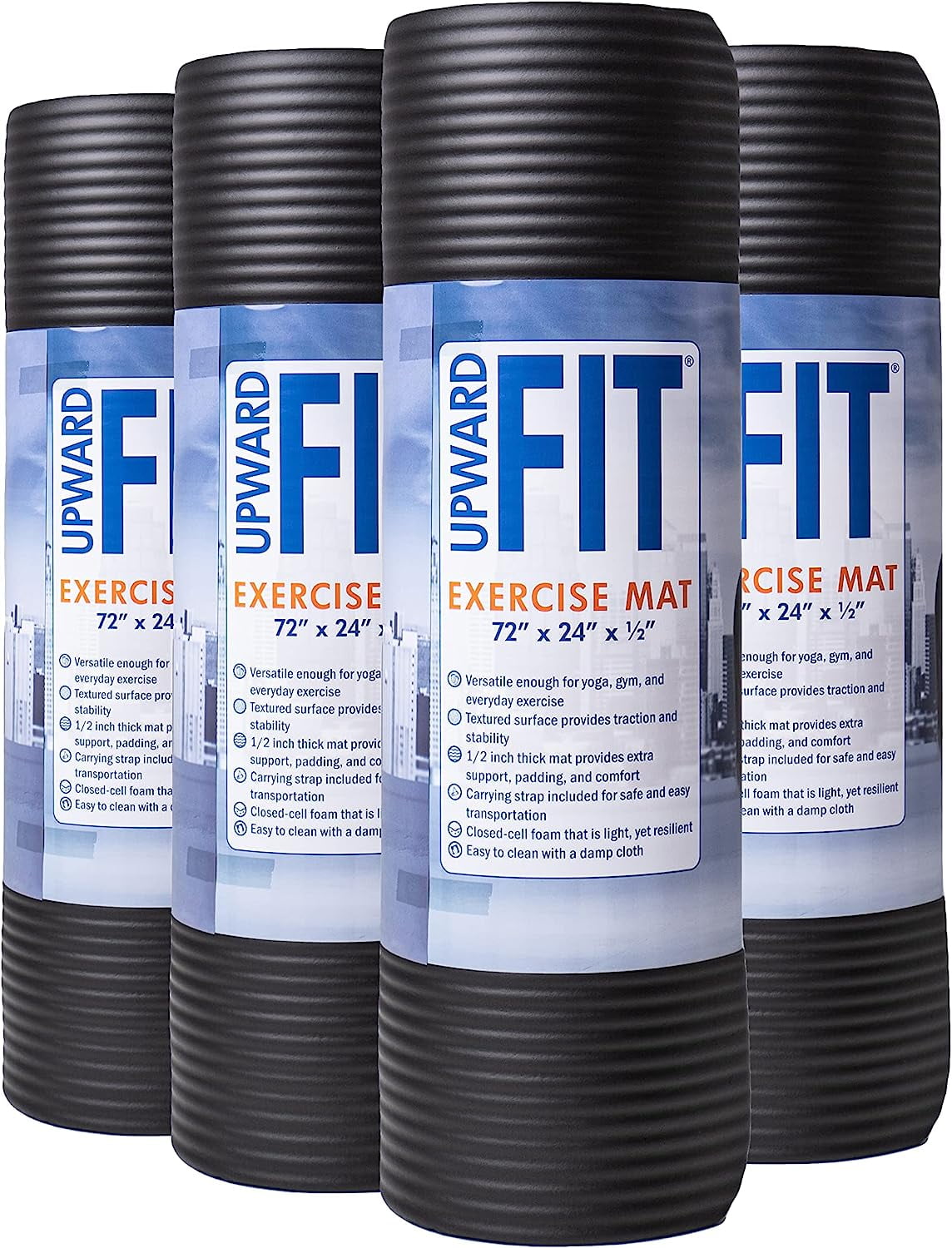 Upward Fit 1 2 inch Thick Exercise Mats 72x24 inches Pack of 4 Yoga Pilates Workout Non Slip Gym Mats Black Walmart
