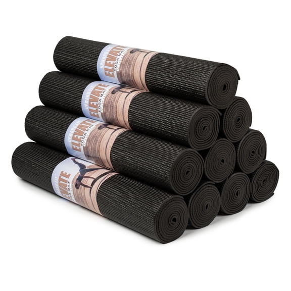 Upward Fit Elevate Yoga Mats, 10 Pack, 72" Long x 24" Wide, 4.5 mm Thick, Non-Slip and Easy to Clean Gym Mats for Schools and Studios, Black