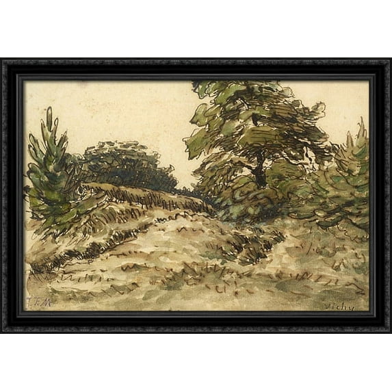 Upward path, near Vichy 40x28 Large Black Ornate Wood Framed Canvas Art by Jean-Francois Millet