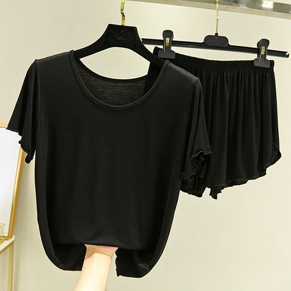 Uqiangy 2 Piece Lounge Set 2 Piece Loungewear Short Sets Bamboo Pajamas for Women Pajama Set for Women Soft Pajamas Set Black L