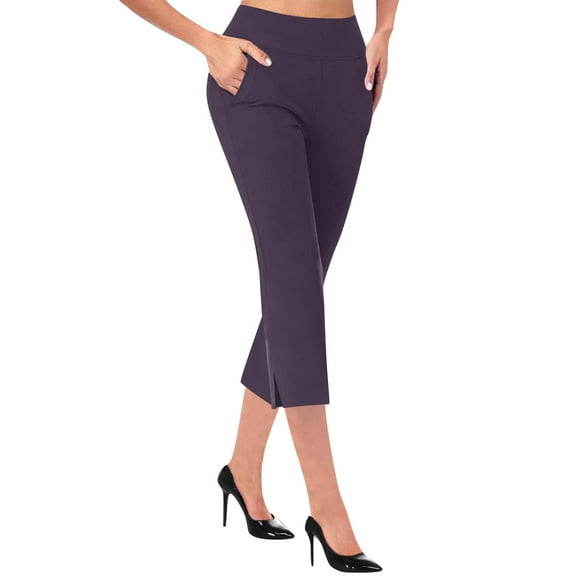 Uqiangy Capri Pants for Women Dressy Pull On Stretch High Waisted Crop Work Leggings with Pockets igh Waisted Pull On Dress Pants Slim Straight Leg Stretchy Waist Capris Trousers Pants Dark blue L