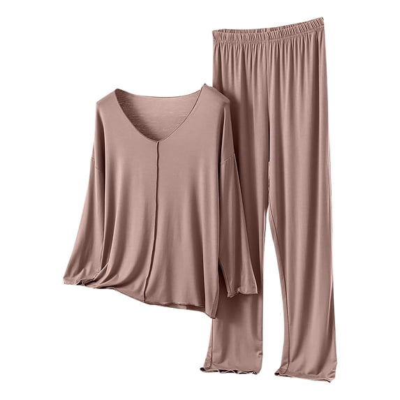 Uqiangy Casual Workout Two Piece Outfits Travel Outfits For Women Airport Outfits For Women 2025 Womens Lounge Set Long Sleeve Pajamas Leisure Wear Sets For Women Sets For Women Khaki 2XL