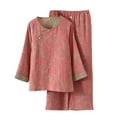 thumbnail image 1 of Uqiangy Casual Workout Two Piece Outfits Travel Outfits For Women Crew Neck Short Sleeve Tops Wide Leg Pants Set Womens Lounge Set Travel Outfits For Women 2 Piece Sets Pink M, 1 of 3
