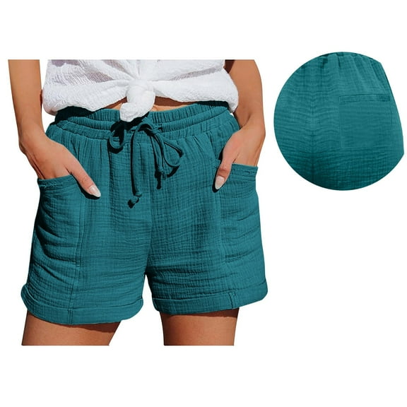 Uqiangy Cotton Linen Shorts For Women Womens Shorts Linen Women's Elastic High Waisted Track Shorts Gauze Shorts For Women Linen Shorts For Women Linen Shorts Women High Waisted Linen Shorts Blue L