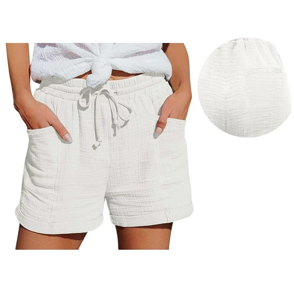 Uqiangy Cotton Linen Shorts For Women Womens Shorts Linen Women's Elastic High Waisted Track Shorts Gauze Shorts For Women Linen Shorts For Women Linen Shorts Women High Waisted Linen Shorts White L